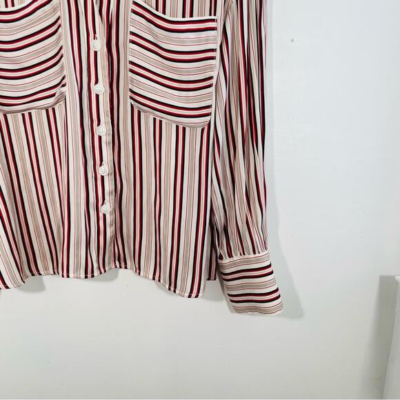 Free People Mad About You Satin Striped V Neck Button Down Shirt Medium - Picture 8 of 15